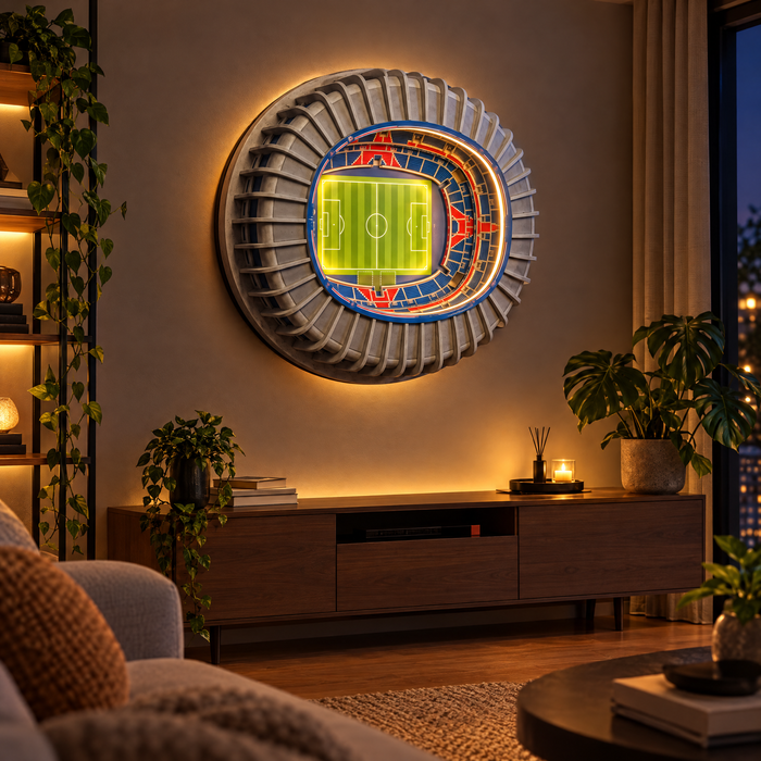 Stade 3D accroché dans un salon