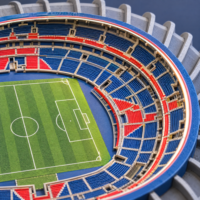 Gros plan sur les tribunes et la pelouse